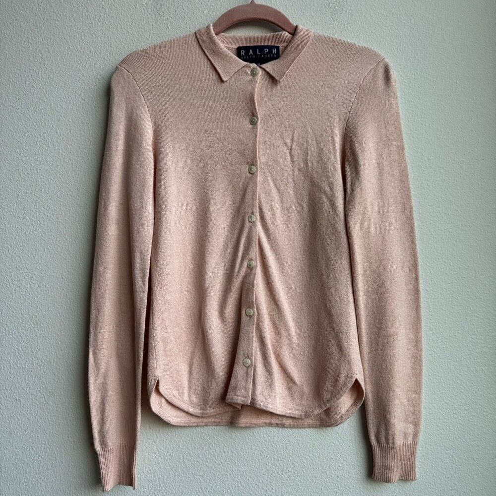 Vintage Ralph Lauren Silk Cashmere Pink Collared Cardigan Sweater S